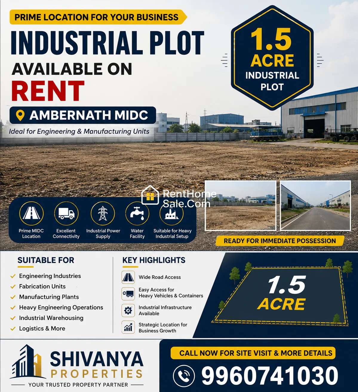 1.5 Industrial Plot Available on Rent at Ambernath MIDC