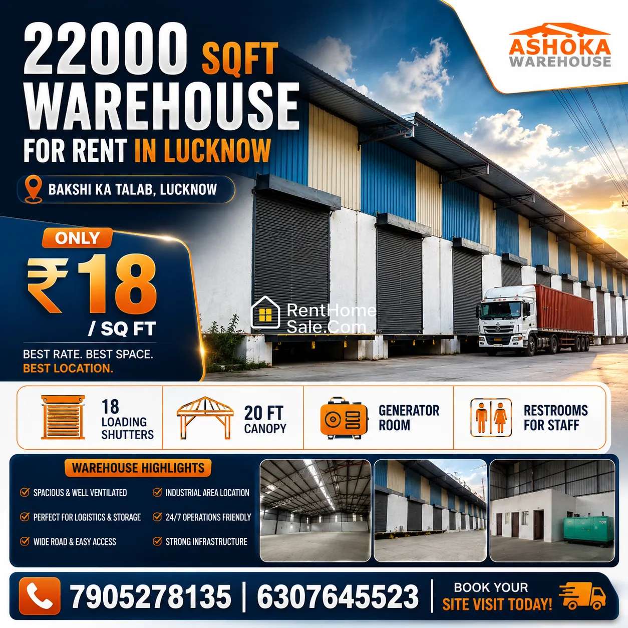 WareHouse Godown for Rent In Lucknow – 22000 sq. ft. on Sitapur Road, National Highway @ Rs. 18/sq. ft.